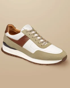 Shoes<Charles Tyrwhitt Leather and Suede Sneakers - Cream & Dark Sand Brown Multicoloured
