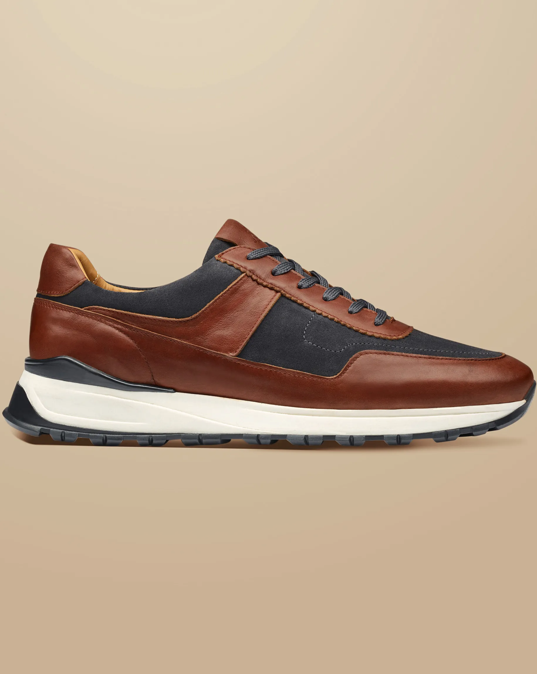 Sneakers|Brown Shoes<Charles Tyrwhitt Leather and Suede Sneakers - & Grey Chestnut Brown