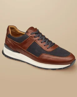 Sneakers|Brown Shoes<Charles Tyrwhitt Leather and Suede Sneakers - & Grey Chestnut Brown