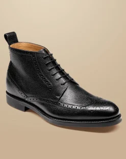 Boots|Black Shoes<Charles Tyrwhitt Leather Brogue Boots - Black