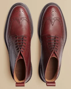 Boots|Brown Shoes<Charles Tyrwhitt Leather Brogue Boots - Chestnut Brown