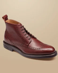 Boots|Brown Shoes<Charles Tyrwhitt Leather Brogue Boots - Chestnut Brown