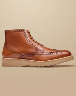 Boots|Brown Shoes<Charles Tyrwhitt Leather Brogue Boots - Dark Tan