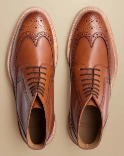Boots|Brown Shoes<Charles Tyrwhitt Leather Brogue Boots - Dark Tan