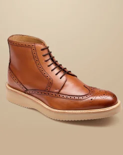 Boots|Brown Shoes<Charles Tyrwhitt Leather Brogue Boots - Dark Tan