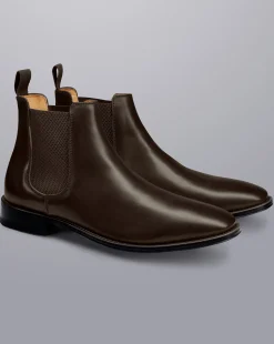 Boots|Brown Shoes<Charles Tyrwhitt Leather Chelsea Boots - Dark Chocolate