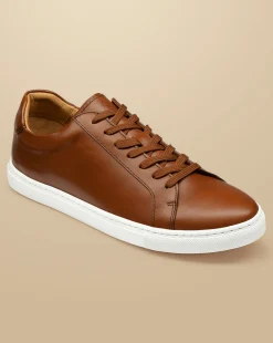 Sneakers|Brown Shoes<Charles Tyrwhitt Leather Sneakers - Dark Tan