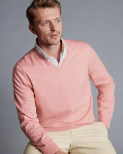 Sweaters|Merino Sweaters<Charles Tyrwhitt Light Coral Pure Merino V Neck Sweater Light Coral Pink