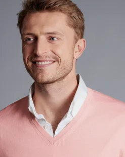 Sweaters|Merino Sweaters<Charles Tyrwhitt Light Coral Pure Merino V Neck Sweater Light Coral Pink