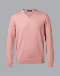 Sweaters|Merino Sweaters<Charles Tyrwhitt Light Coral Pure Merino V Neck Sweater Light Coral Pink