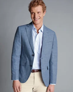Coats & Jackets|Blazers<Charles Tyrwhitt Linen Cotton Check Jacket - Cobalt Blue