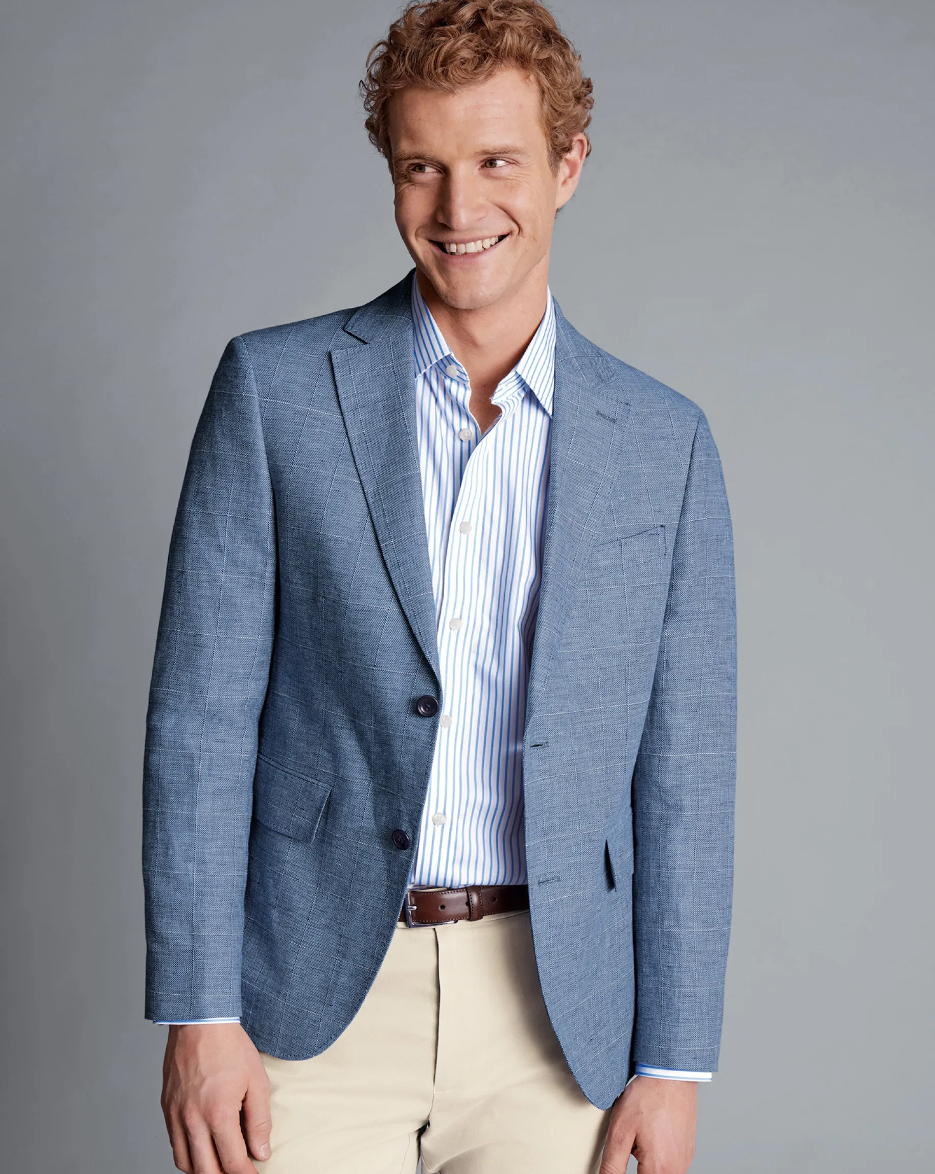 Coats & Jackets|Blazers<Charles Tyrwhitt Linen Cotton Check Jacket - Cobalt Blue
