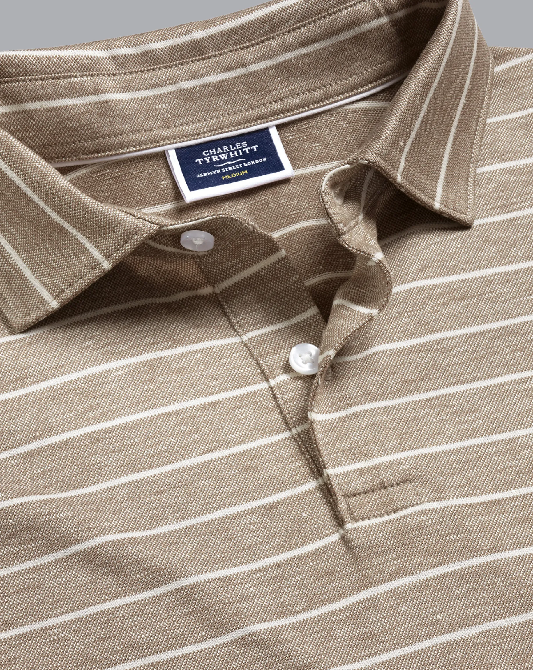 Shirt Sale|Polos<Charles Tyrwhitt Linen Cotton Stripe Polo - Mocha