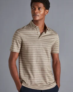 Shirt Sale|Polos<Charles Tyrwhitt Linen Cotton Stripe Polo - Mocha