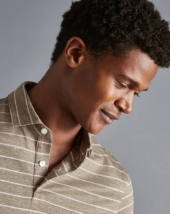 Shirt Sale|Polos<Charles Tyrwhitt Linen Cotton Stripe Polo - Mocha