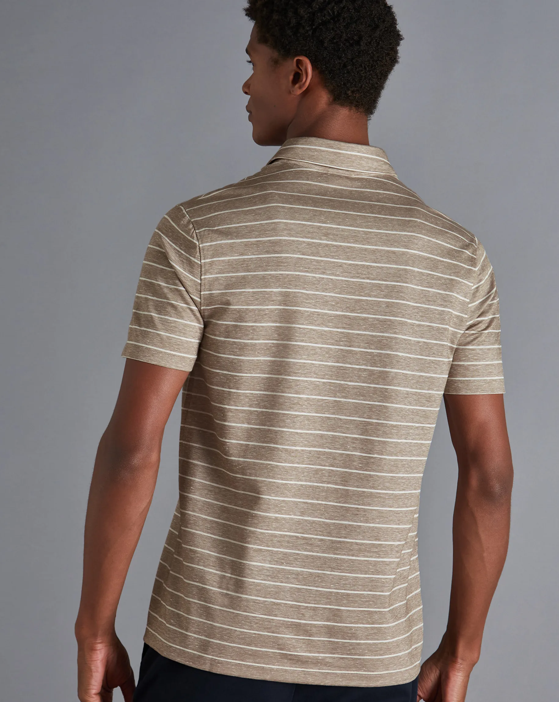 Shirt Sale|Polos<Charles Tyrwhitt Linen Cotton Stripe Polo - Mocha