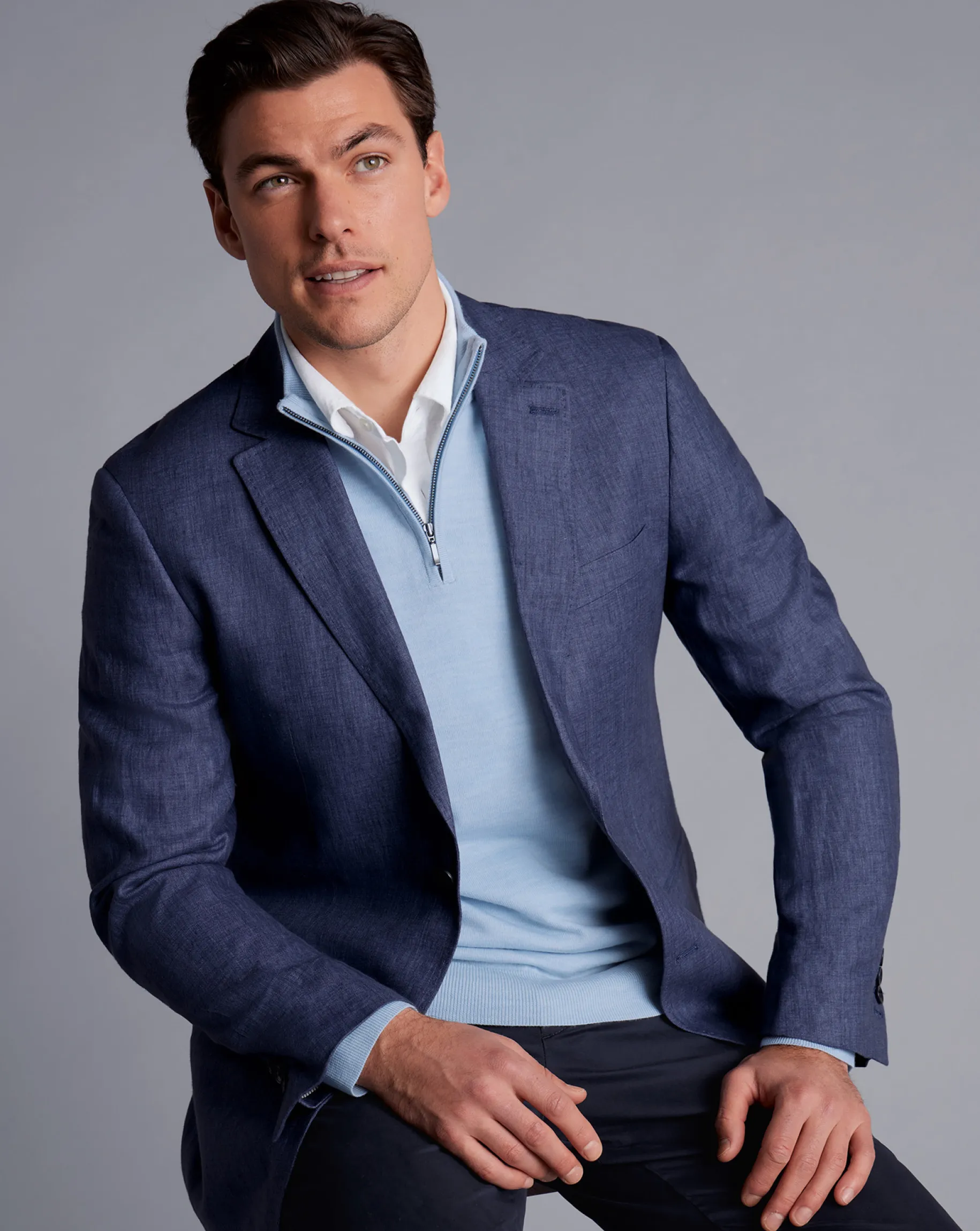Coats & Jackets|Blazers<Charles Tyrwhitt Linen Jacket - Ocean Blue