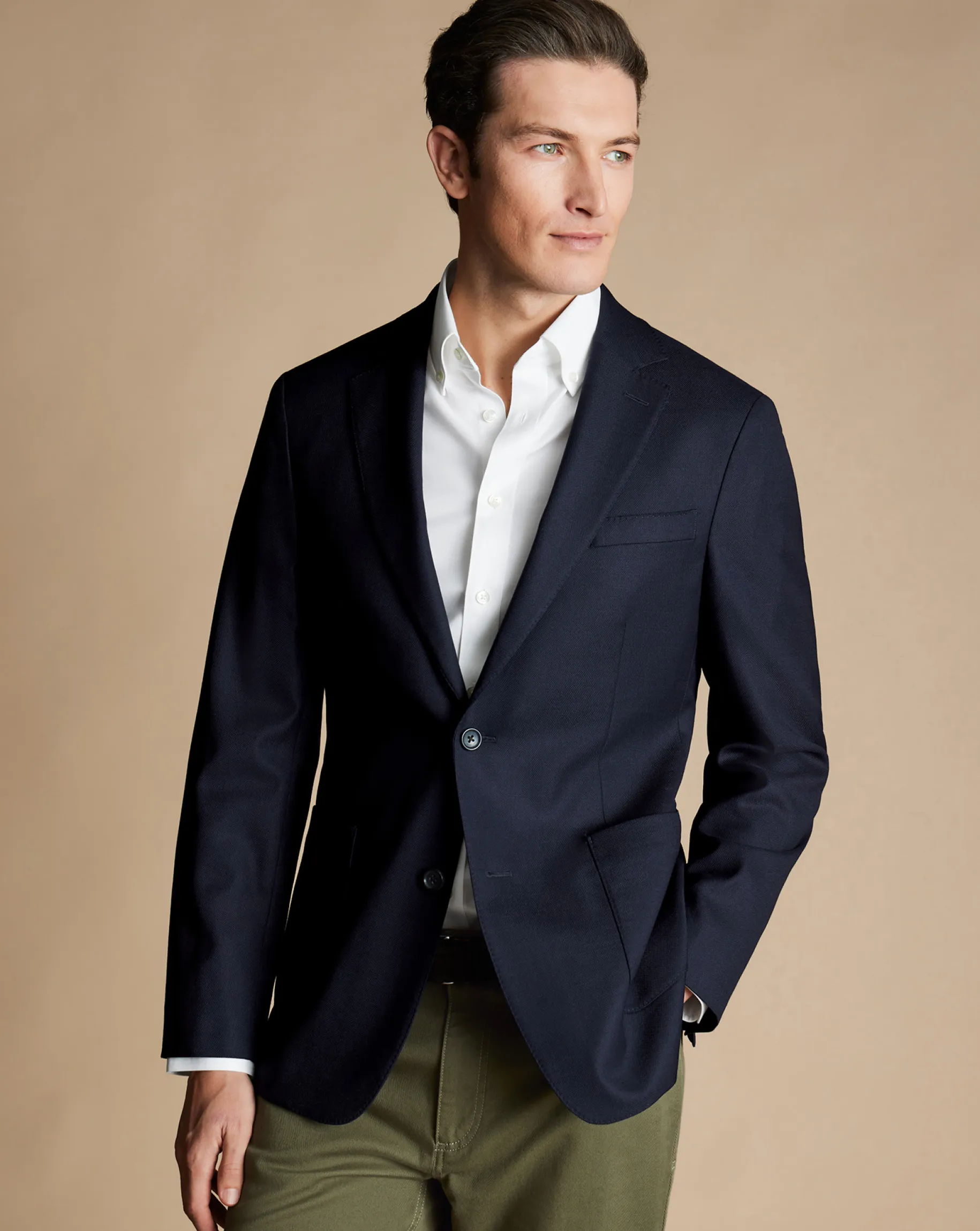 Blazers|Navy<Charles Tyrwhitt Luxury Italian Hopsack Jacket - Navy