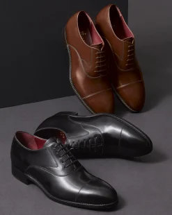 Shoes<Charles Tyrwhitt Made in England High-Shine Leather Oxford Shoes - Dark Tan