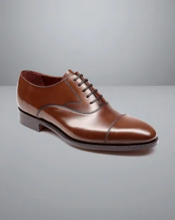 Shoes<Charles Tyrwhitt Made in England High-Shine Leather Oxford Shoes - Dark Tan