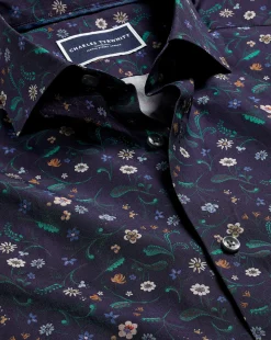 Business Casual Shirts|Casual Shirts<Charles Tyrwhitt Made With Liberty Fabric Large Floral Print Semi-Spread Collar Shirt - Navy