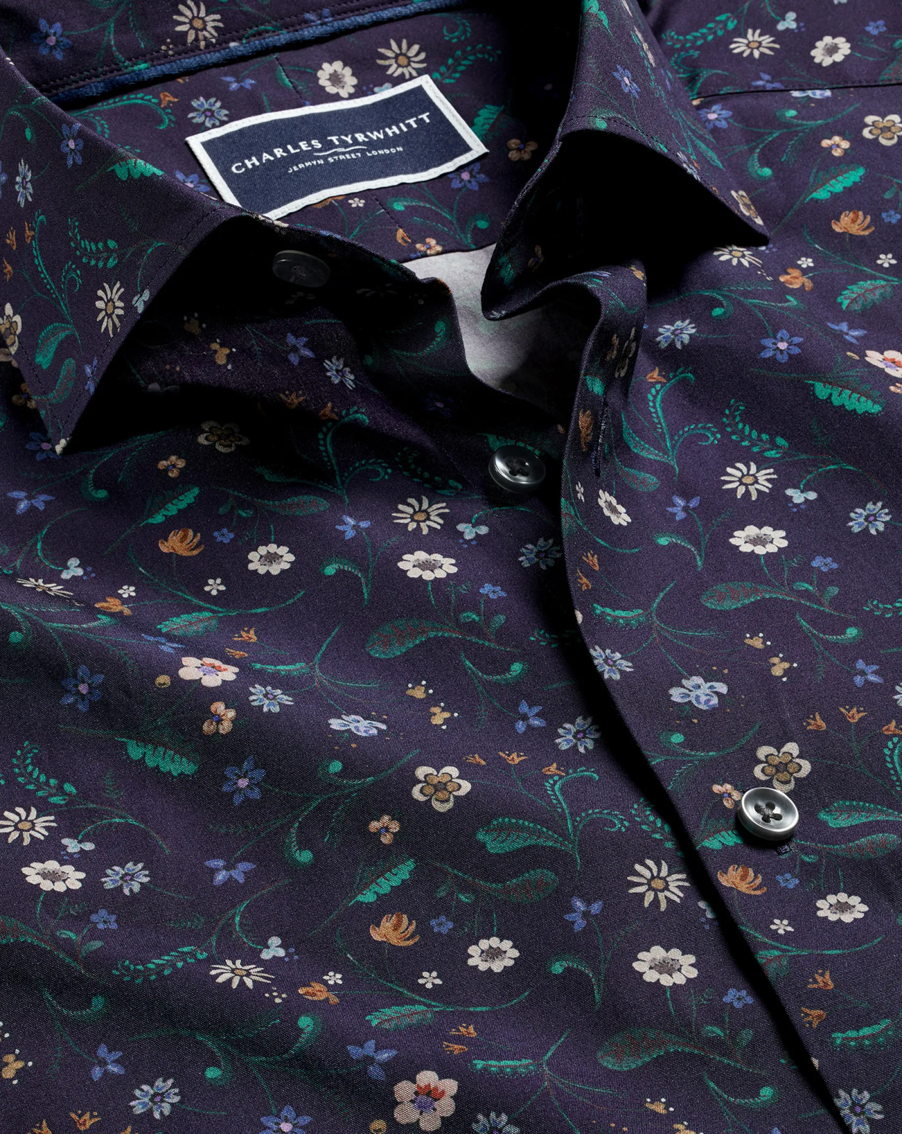 Business Casual Shirts|Casual Shirts<Charles Tyrwhitt Made With Liberty Fabric Large Floral Print Semi-Spread Collar Shirt - Navy