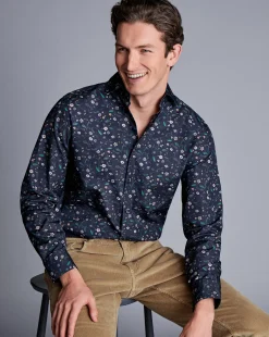 Business Casual Shirts|Casual Shirts<Charles Tyrwhitt Made With Liberty Fabric Large Floral Print Semi-Spread Collar Shirt - Navy