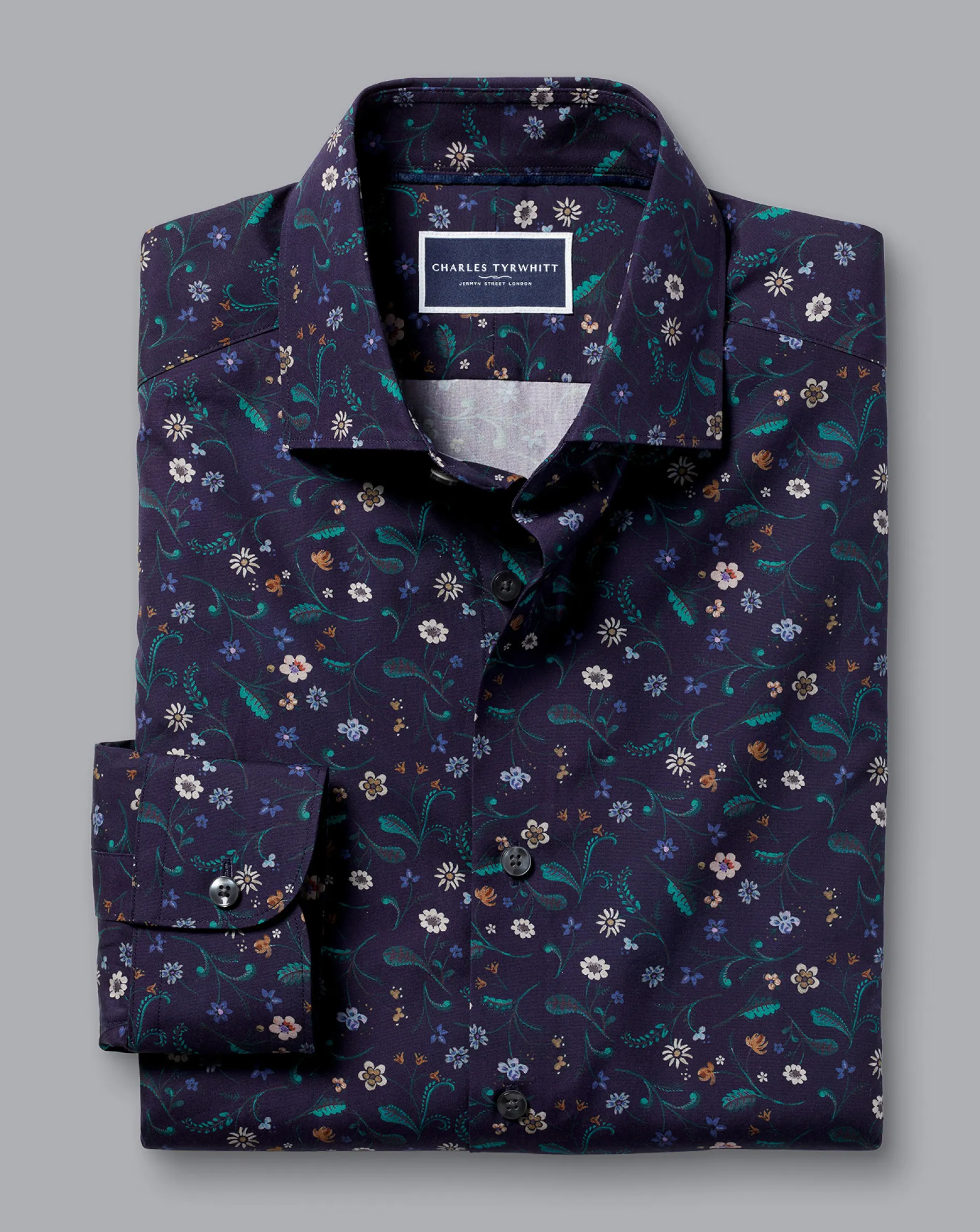 Business Casual Shirts|Casual Shirts<Charles Tyrwhitt Made With Liberty Fabric Large Floral Print Semi-Spread Collar Shirt - Navy