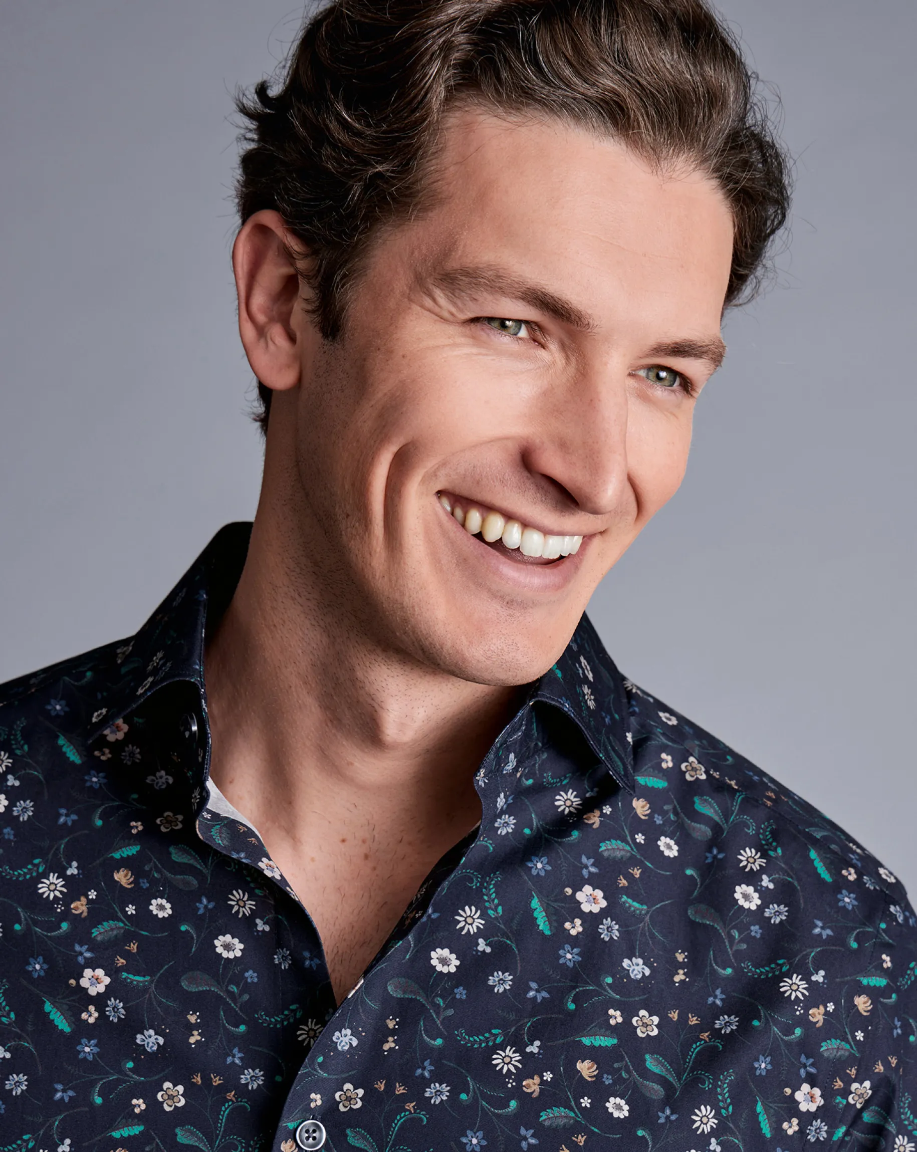 Business Casual Shirts|Casual Shirts<Charles Tyrwhitt Made With Liberty Fabric Large Floral Print Semi-Spread Collar Shirt - Navy