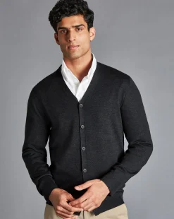 Grey Sweaters|Cardigans<Charles Tyrwhitt Merino Cardigan - Grey Charcoal