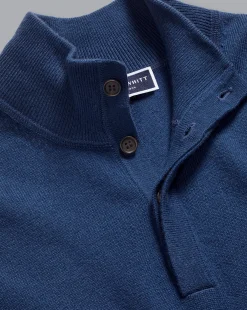 Sweaters|Blue Sweaters<Charles Tyrwhitt Merino Cashmere Button Neck Sweater - Indigo