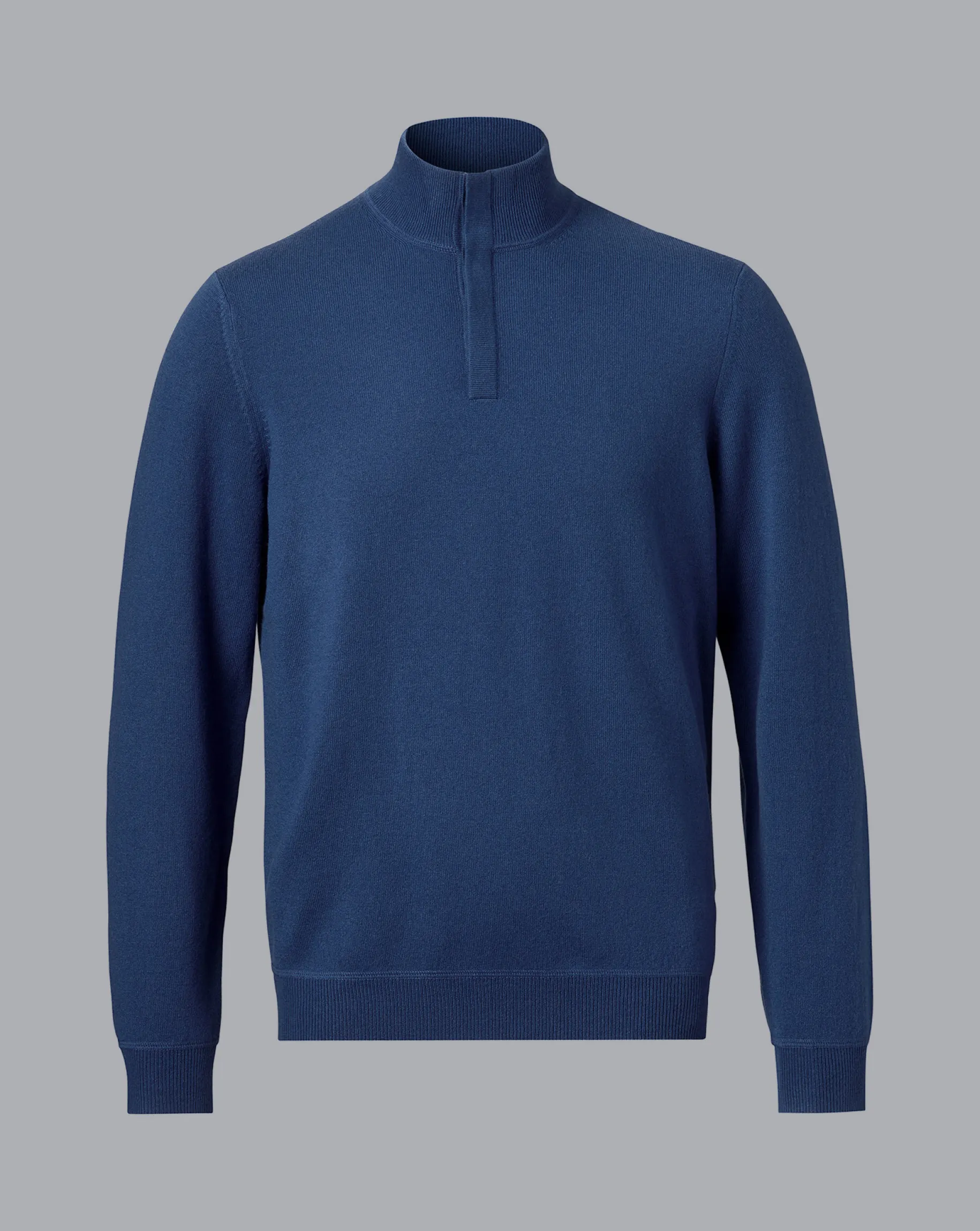 Sweaters|Blue Sweaters<Charles Tyrwhitt Merino Cashmere Button Neck Sweater - Indigo
