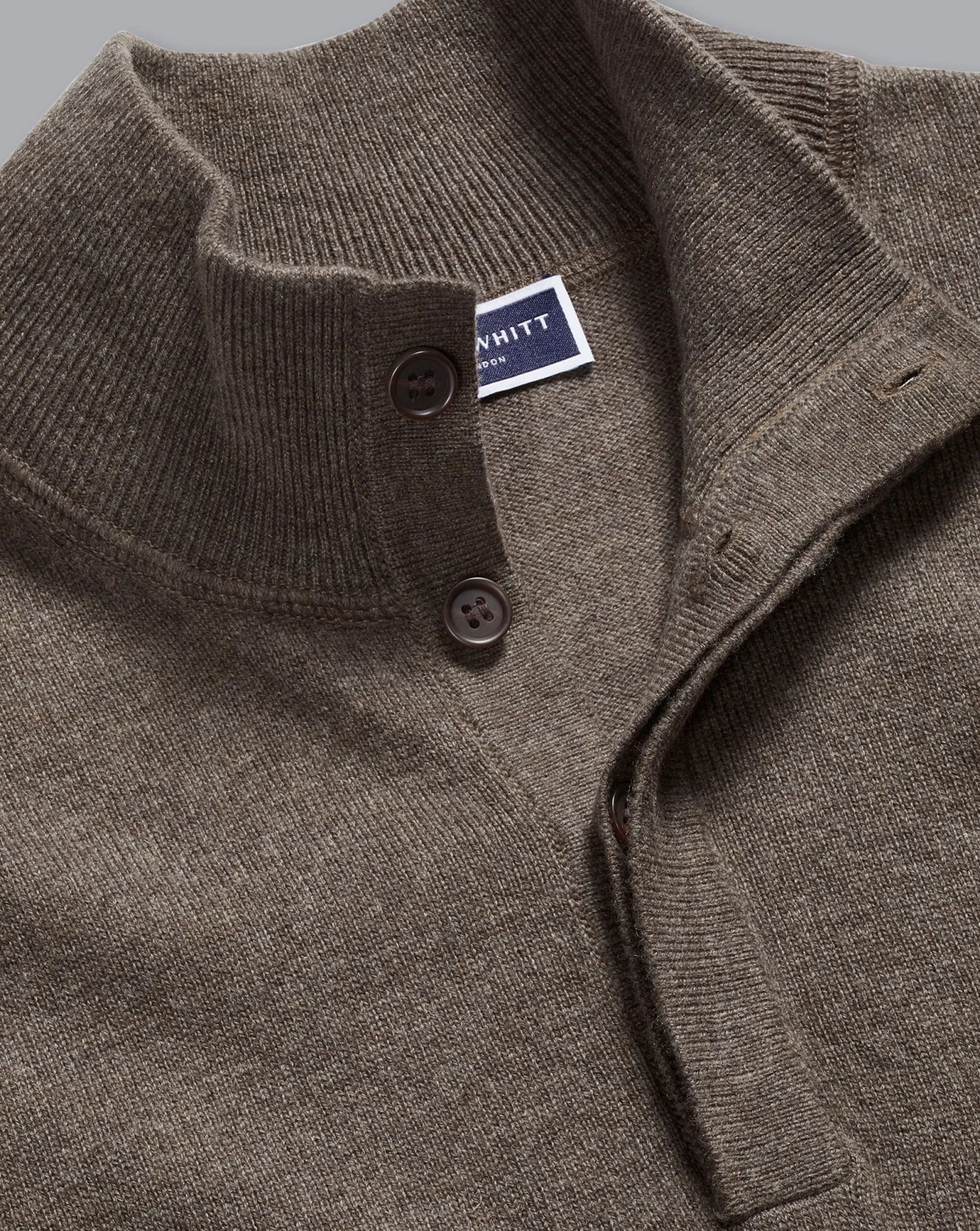 Sweaters|Brown Sweaters<Charles Tyrwhitt Merino Cashmere Button Neck Sweater - Mocha
