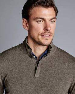 Sweaters|Brown Sweaters<Charles Tyrwhitt Merino Cashmere Button Neck Sweater - Mocha