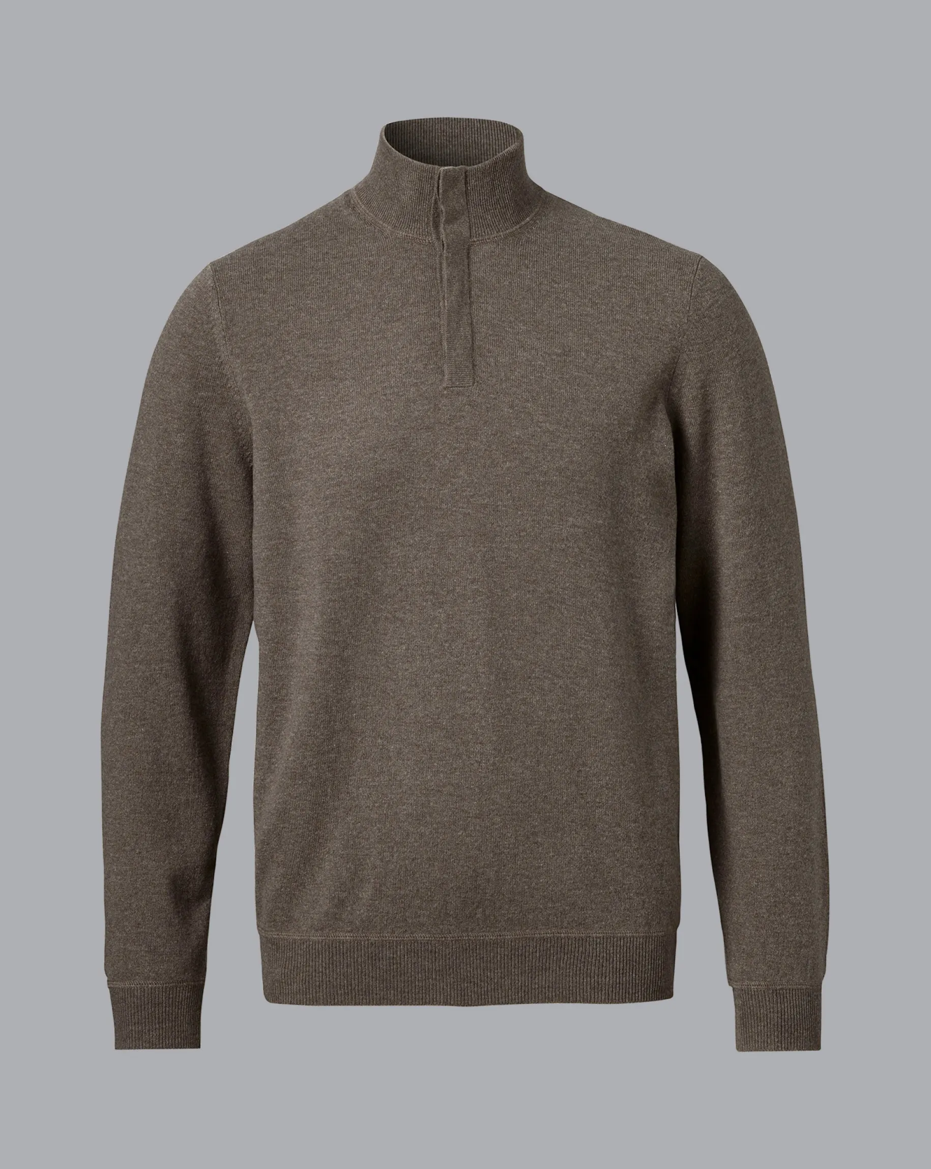 Sweaters|Brown Sweaters<Charles Tyrwhitt Merino Cashmere Button Neck Sweater - Mocha