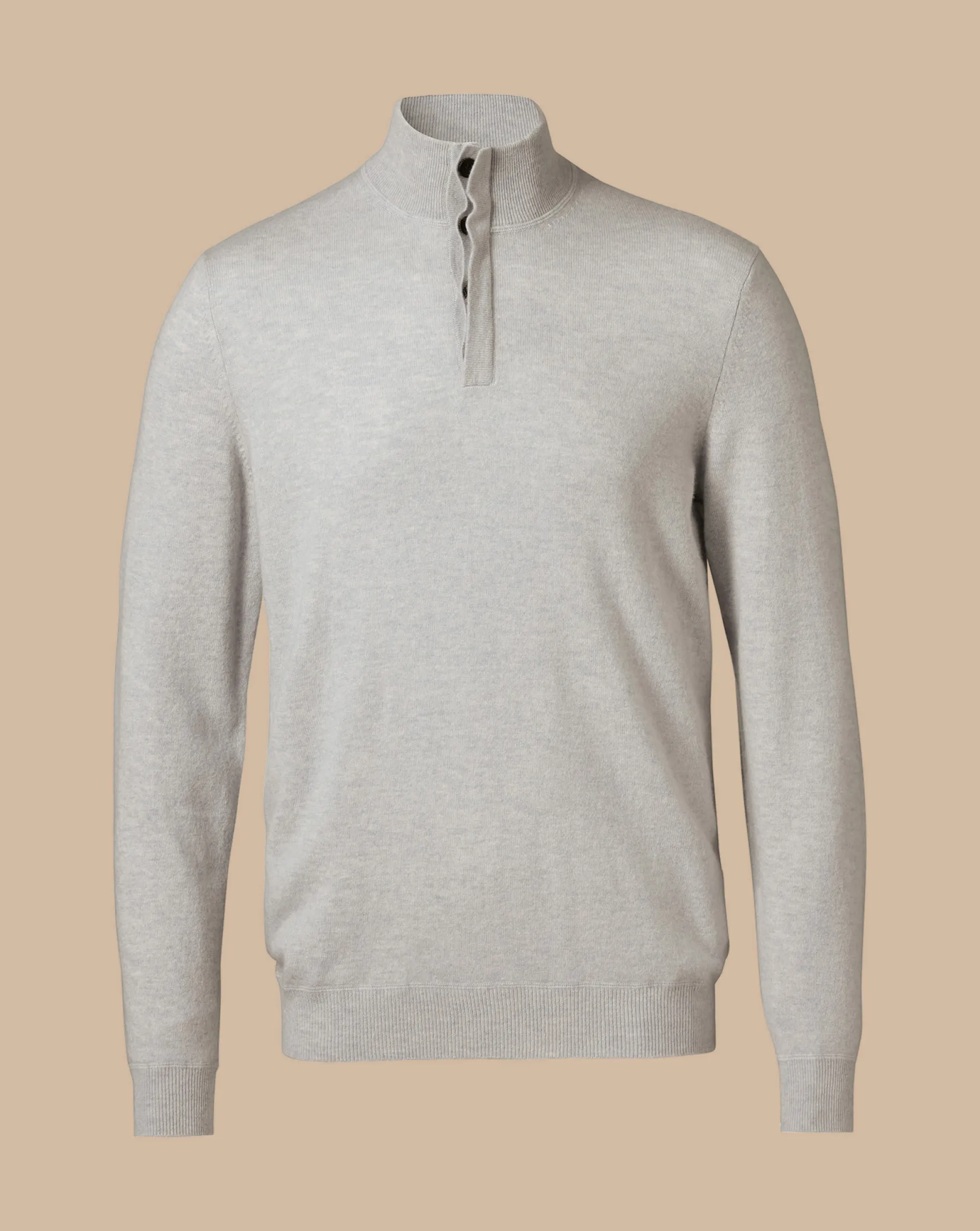 Cashmere Sweaters|Sweaters<Charles Tyrwhitt Merino Cashmere Button Neck Sweater - Silver