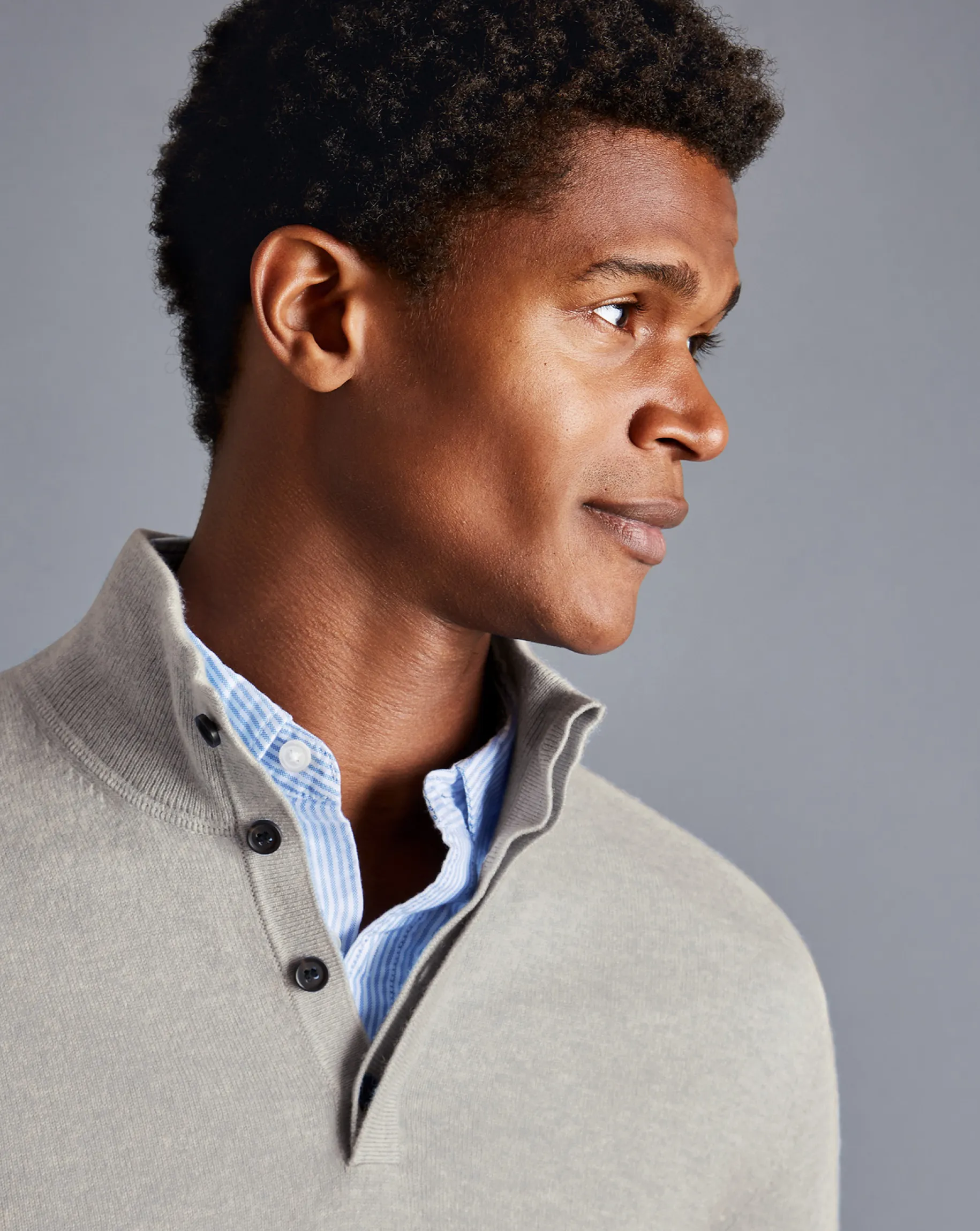 Cashmere Sweaters|Sweaters<Charles Tyrwhitt Merino Cashmere Button Neck Sweater - Silver