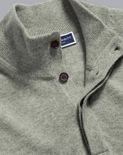 Sweaters|Green Sweaters<Charles Tyrwhitt Merino Cashmere Button Neck Sweater - Sage Green