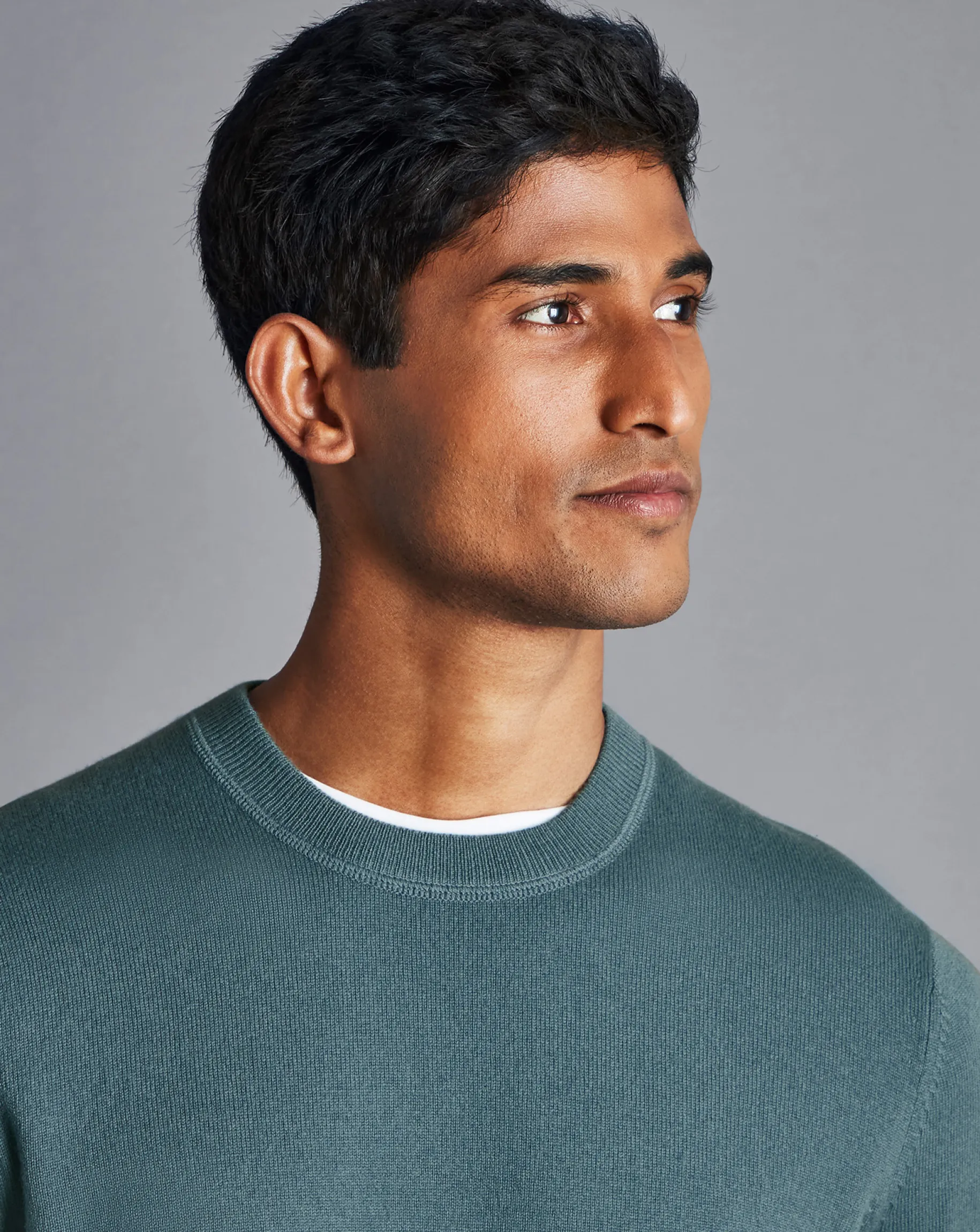 Sweaters<Charles Tyrwhitt Merino Cashmere Crew Neck Sweater - Pale Green Teal
