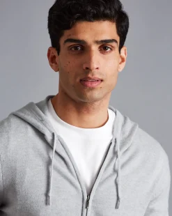 Sweaters<Charles Tyrwhitt Merino Cashmere Hooded Zip Through Sweater - Silver