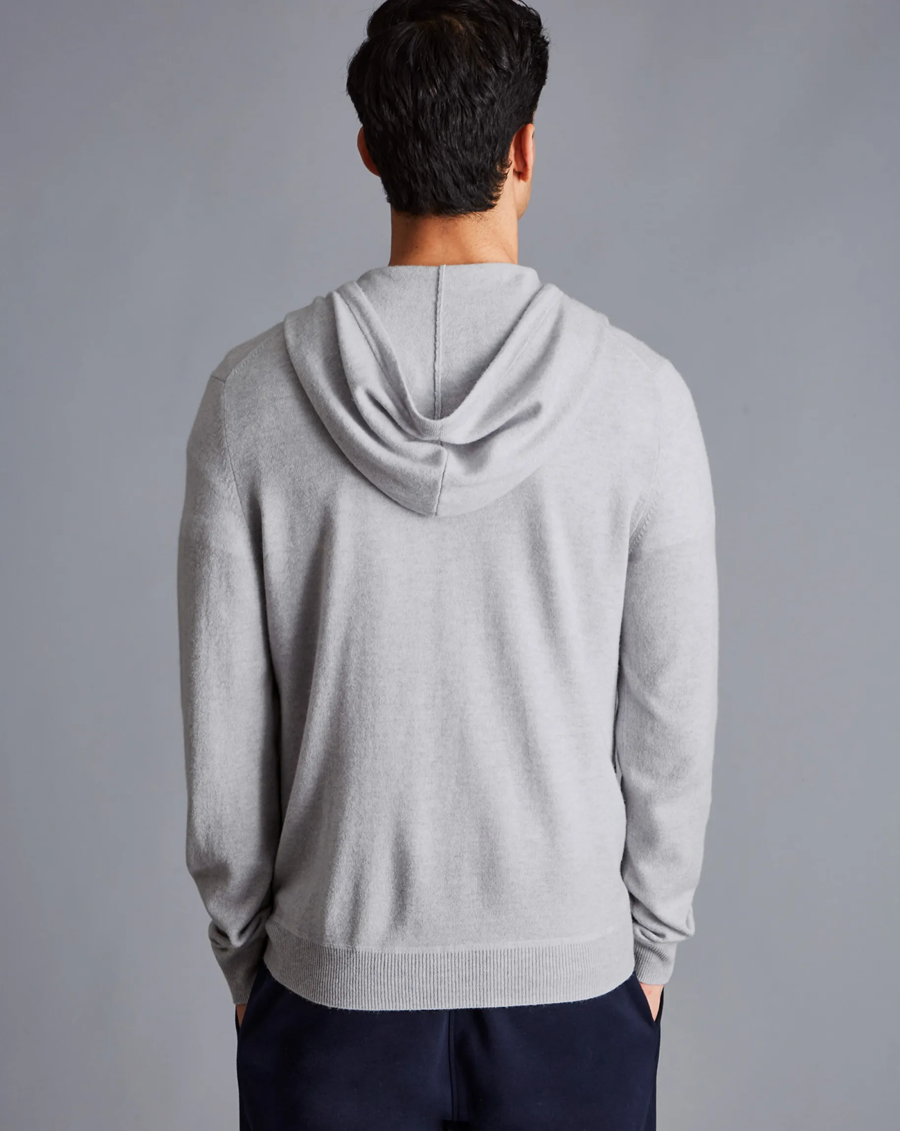 Sweaters<Charles Tyrwhitt Merino Cashmere Hooded Zip Through Sweater - Silver