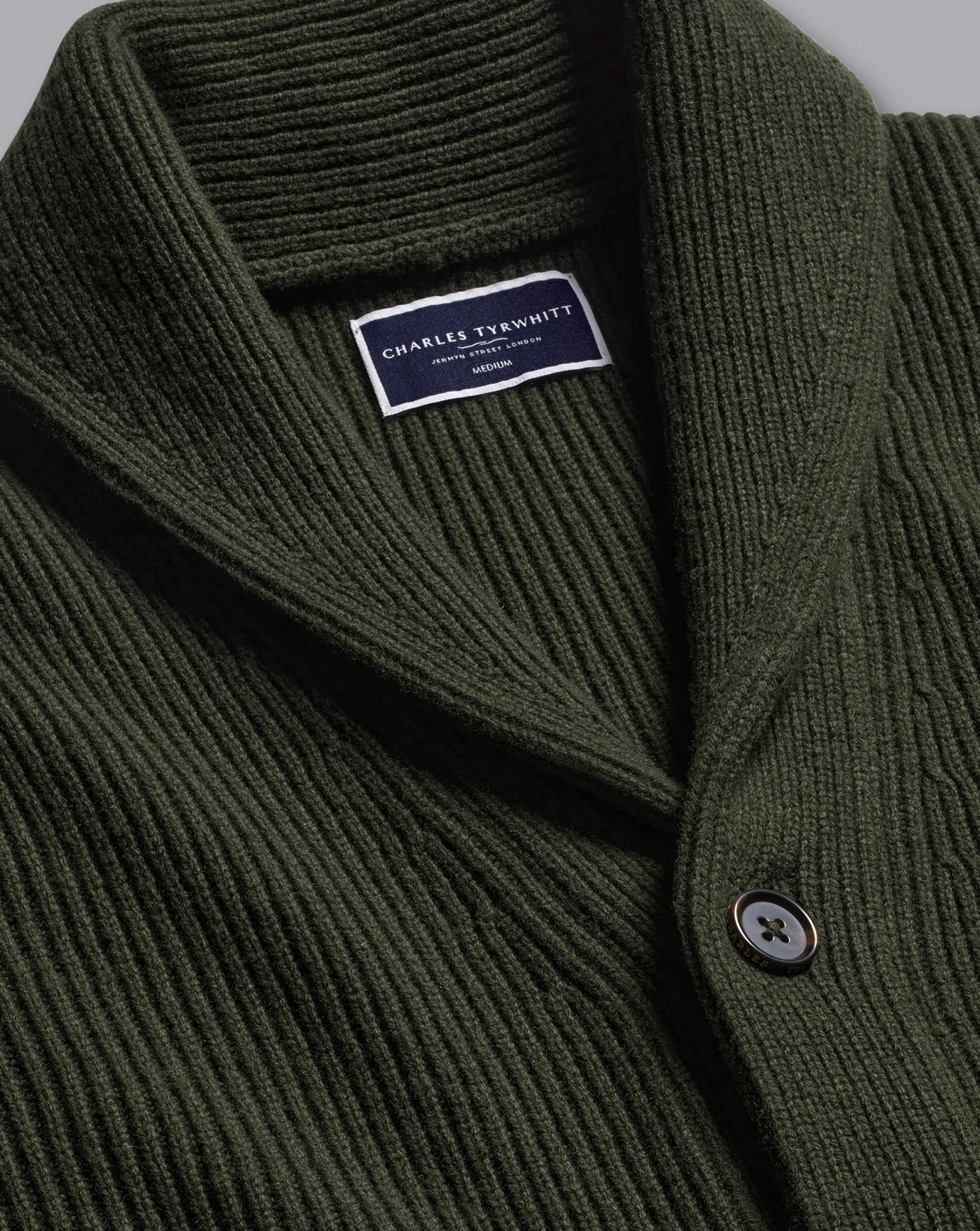 Cardigans|Green Sweaters<Charles Tyrwhitt Merino Chunky Shawl Neck Cardigan - Dark Olive