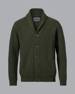 Cardigans|Green Sweaters<Charles Tyrwhitt Merino Chunky Shawl Neck Cardigan - Dark Olive