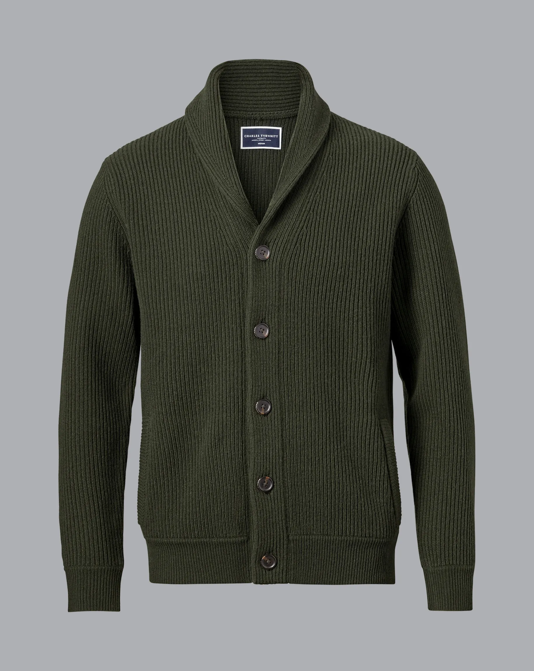 Cardigans|Green Sweaters<Charles Tyrwhitt Merino Chunky Shawl Neck Cardigan - Dark Olive