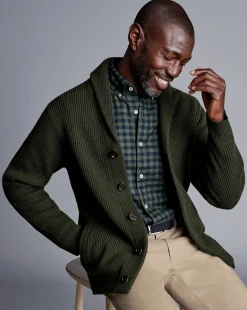 Cardigans|Green Sweaters<Charles Tyrwhitt Merino Chunky Shawl Neck Cardigan - Dark Olive