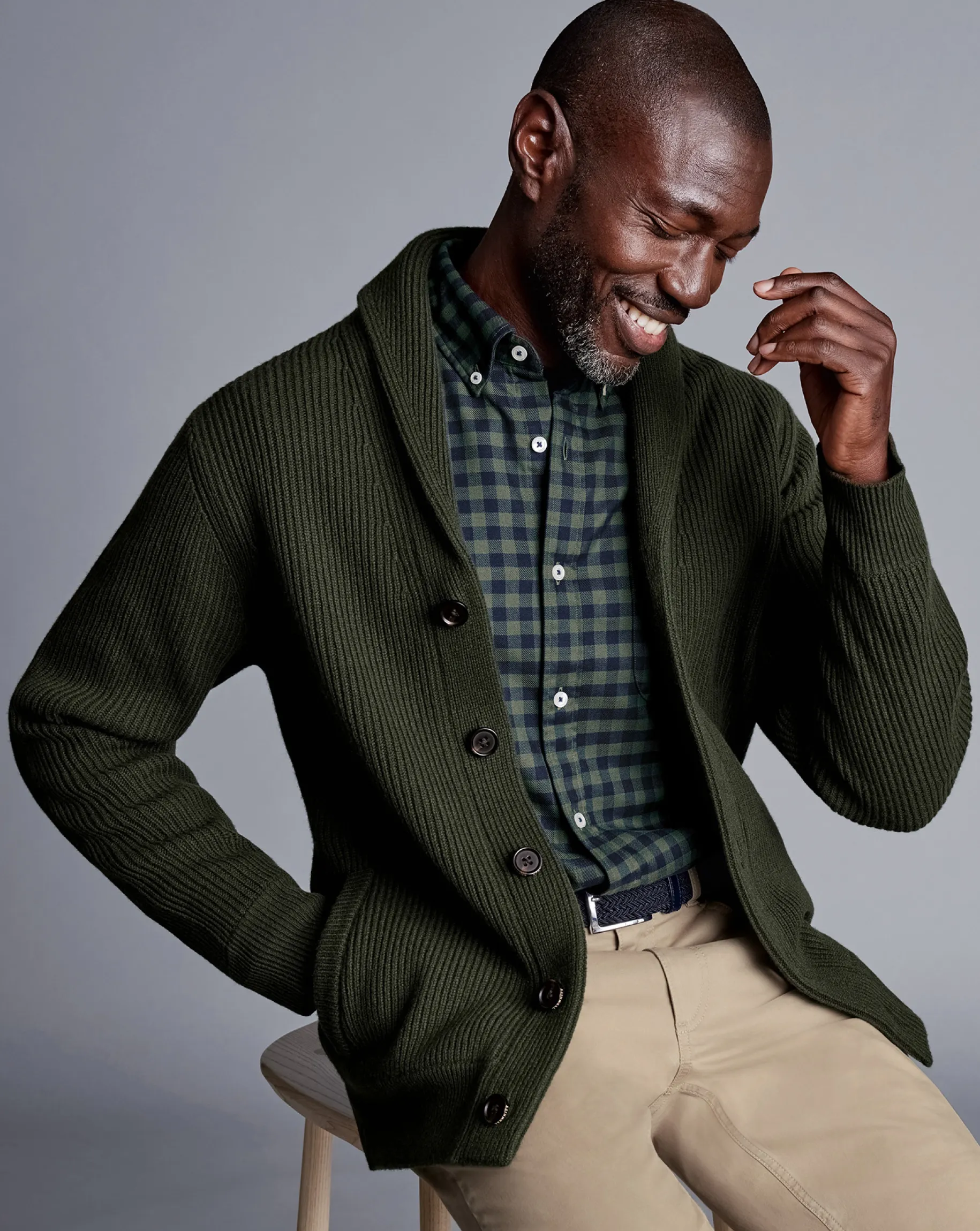 Cardigans|Green Sweaters<Charles Tyrwhitt Merino Chunky Shawl Neck Cardigan - Dark Olive