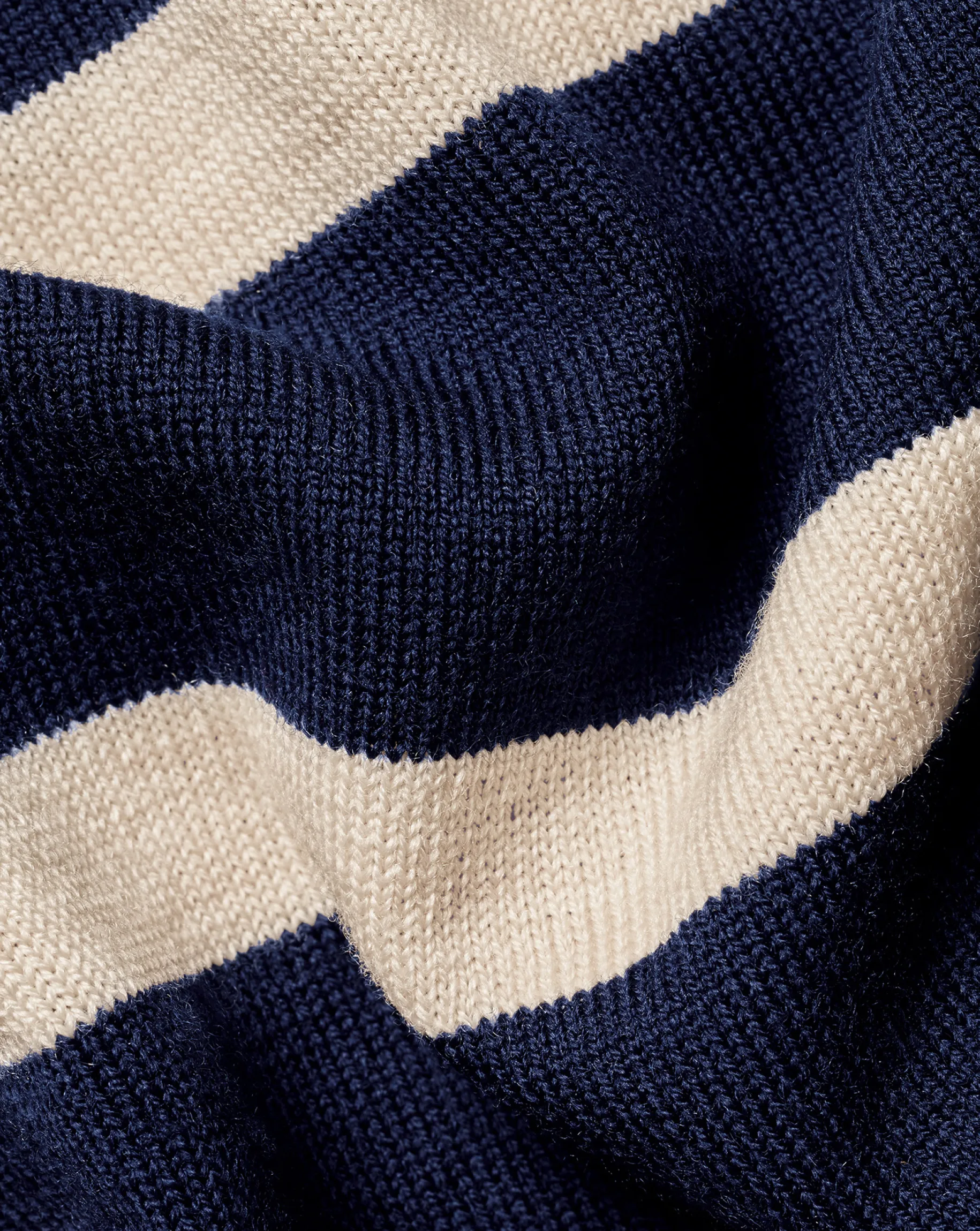 Sweaters<Charles Tyrwhitt Merino Crew Neck Striped Sweater - Navy & Stone