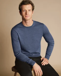 Sweaters|Crew Neck Sweaters<Charles Tyrwhitt Merino Crew Neck Sweater - Melange Indigo