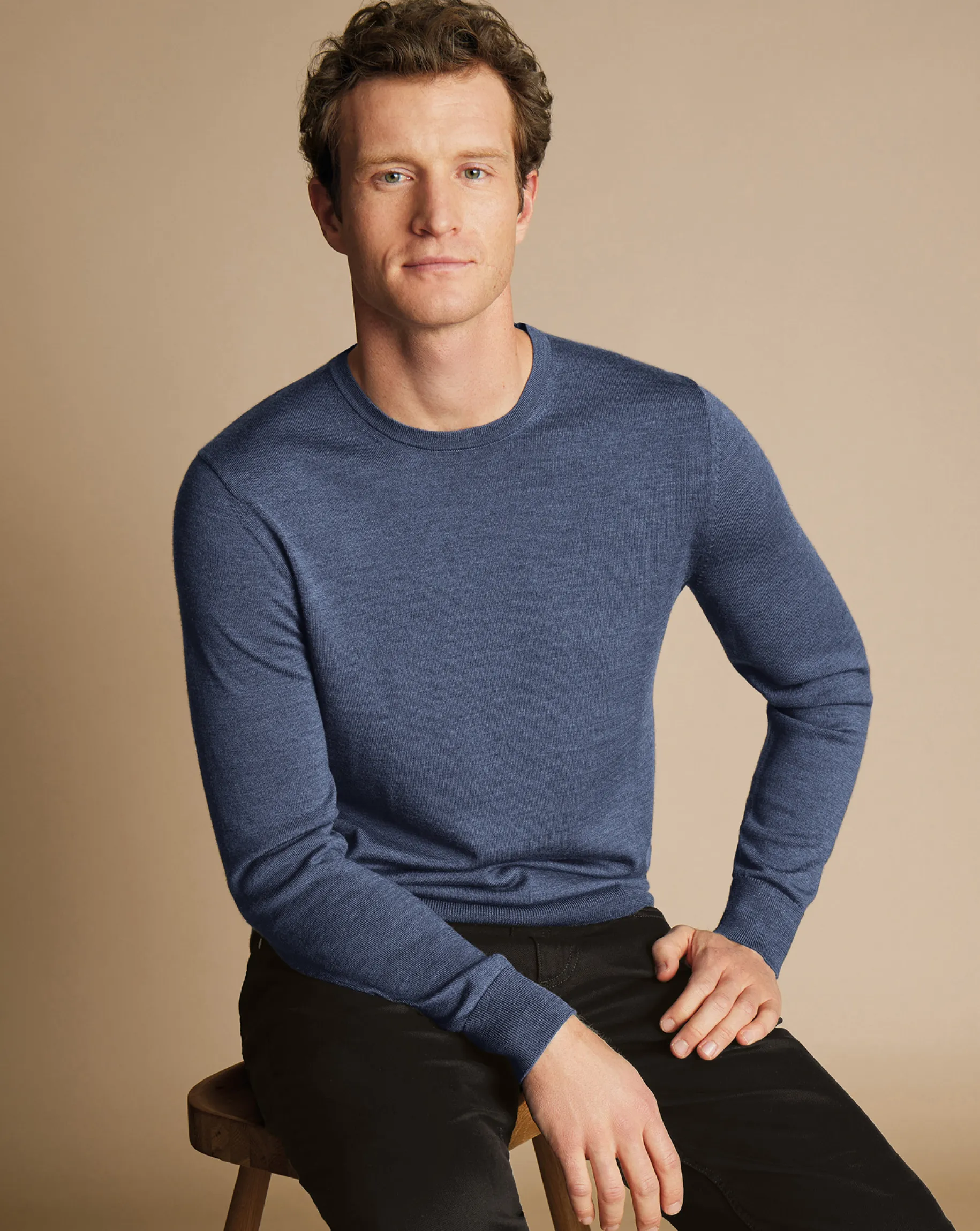 Sweaters|Crew Neck Sweaters<Charles Tyrwhitt Merino Crew Neck Sweater - Melange Indigo
