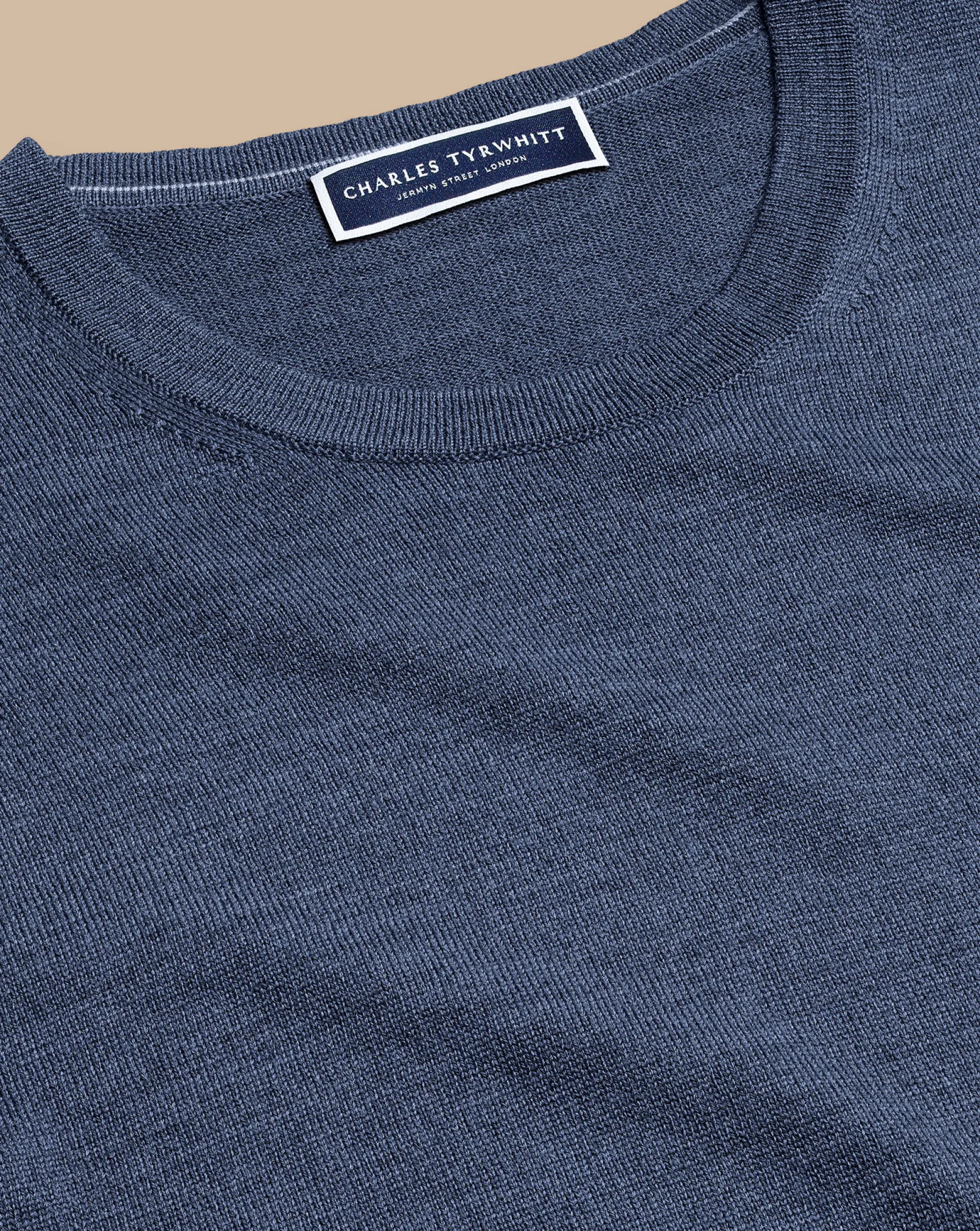 Sweaters|Crew Neck Sweaters<Charles Tyrwhitt Merino Crew Neck Sweater - Melange Indigo